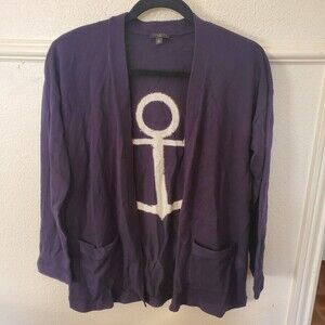 Talbots Womens Cardigan Sweater Size M Petite Navy Blue Nautical